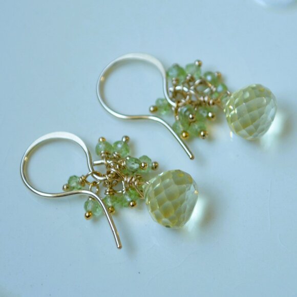 Lemon Quartz Earrings with Peridot Gemstones - Picture 8 of 10